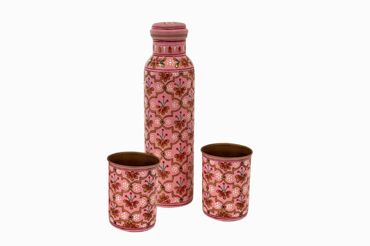 Patterned hand painted water bottle  - Pink