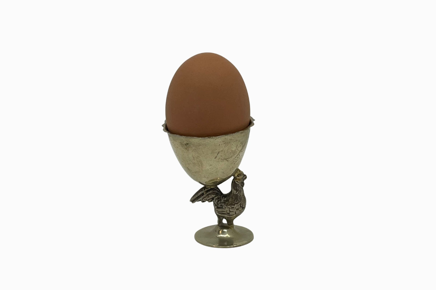 An electroplated metal, chicken eggcup