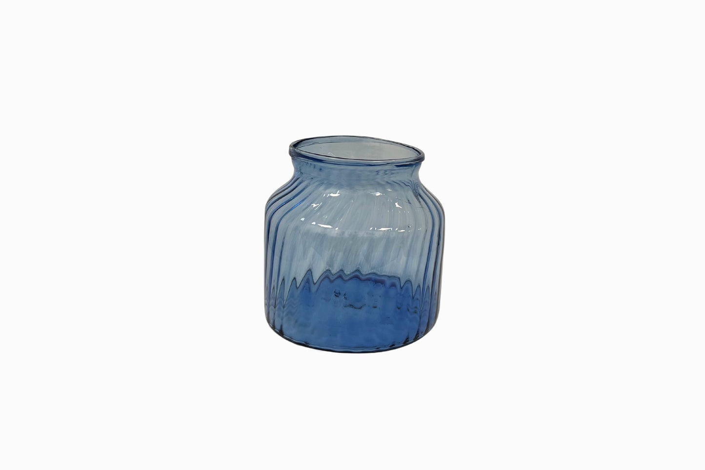 Ribbed blue glass vase