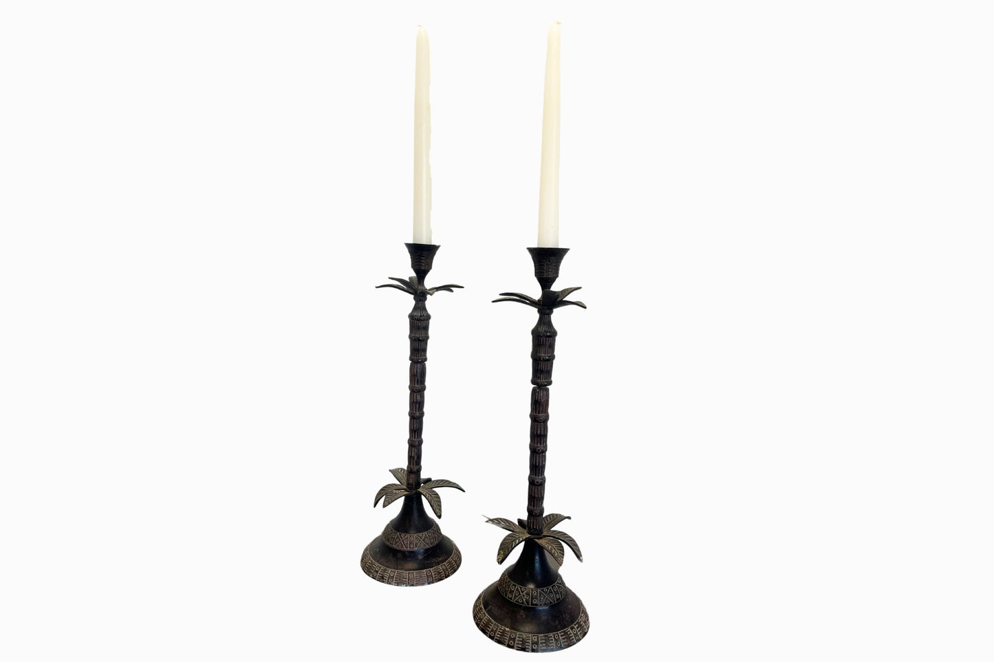 A pair of metal Faux Bamboo candlesticks