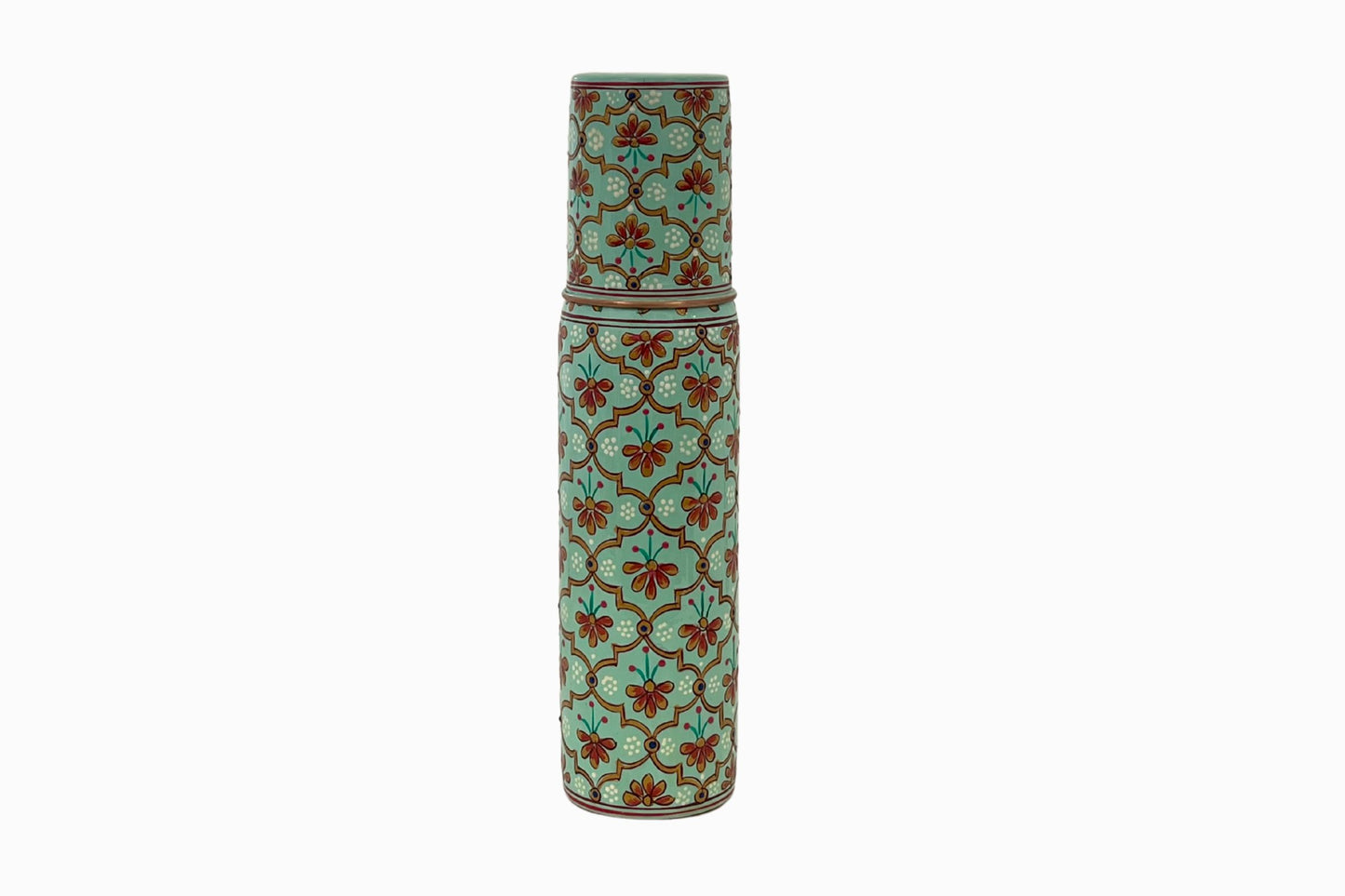 Patterned, hand painted water bottle - Turquoise
