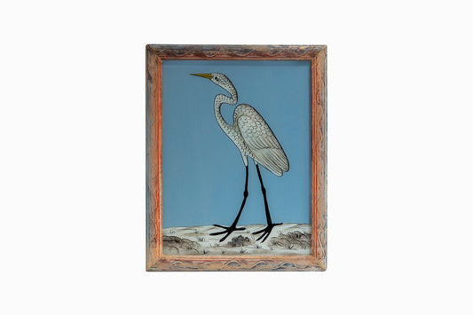 An Indian glass painting of a heron. (Medium)