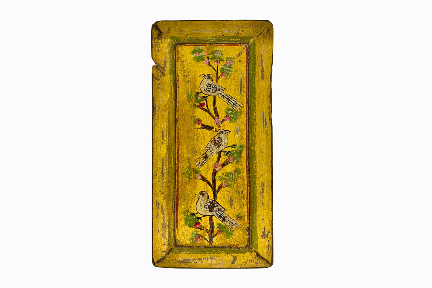 White birds on a Yellow Painted Panel