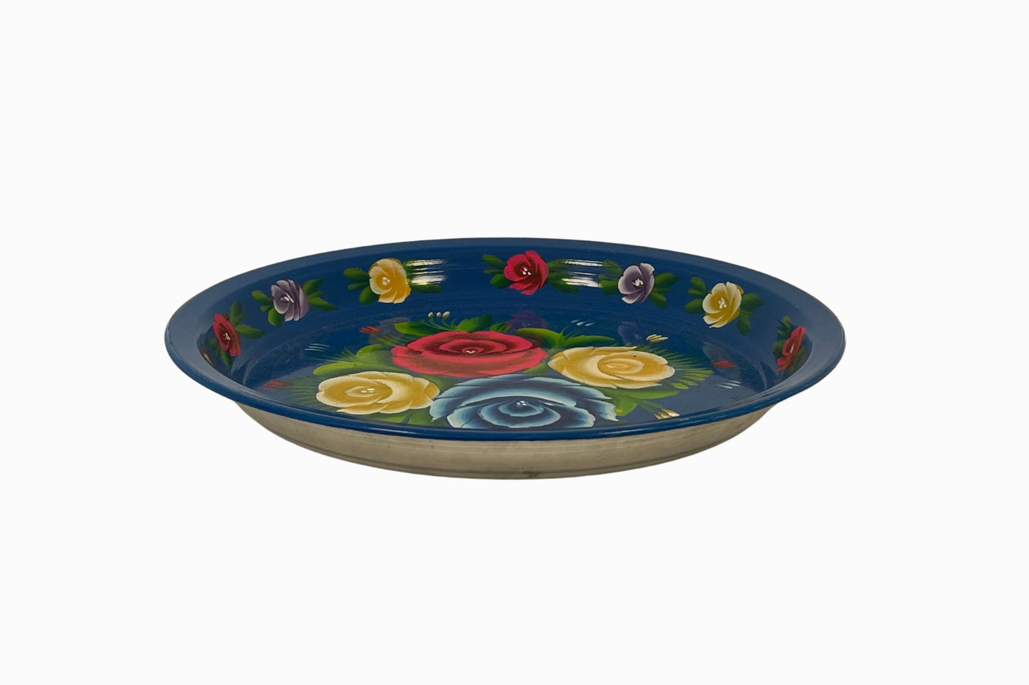 Enamel flower tray, blue
