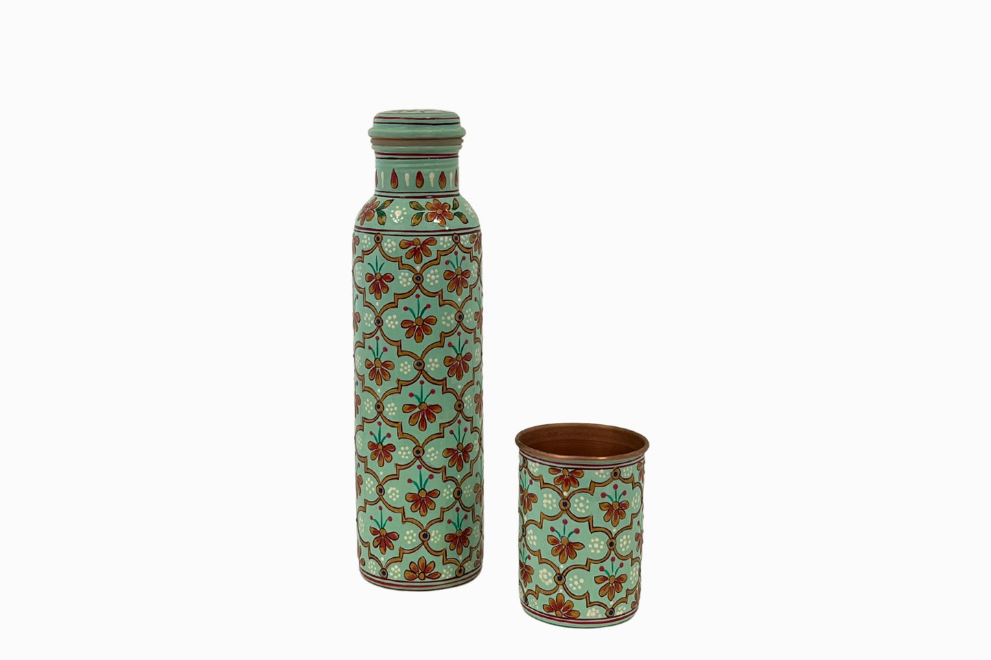 Patterned, hand painted water bottle - Turquoise