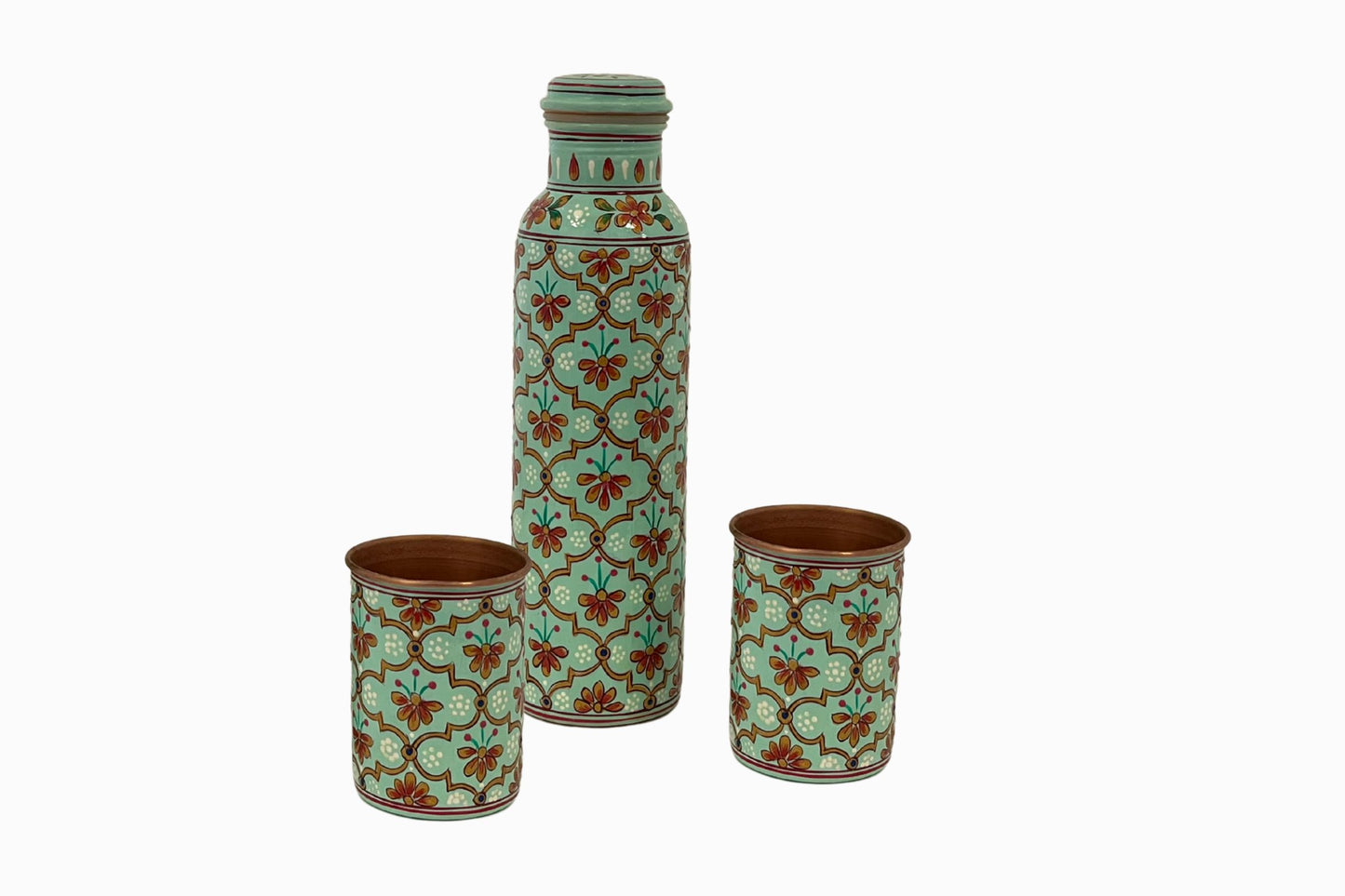 Patterned, hand painted water bottle - Turquoise