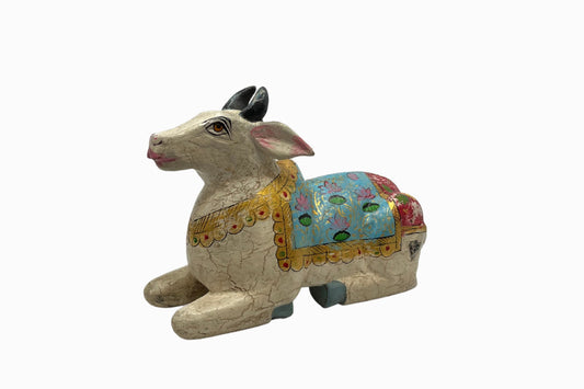 Painted wooden figure of a holy cow - Powder Blue