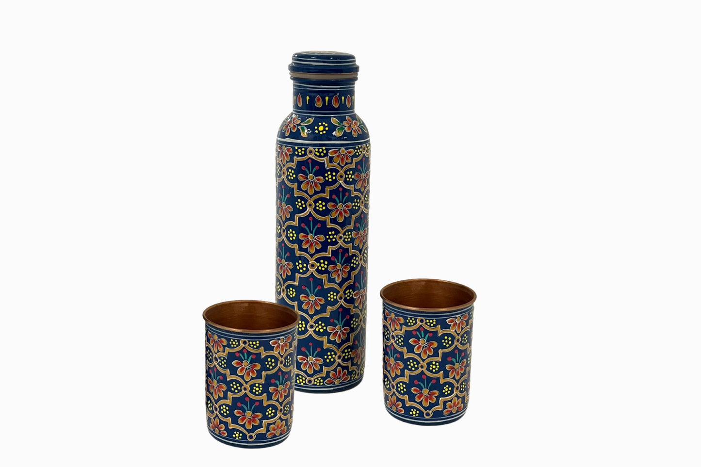 Patterned hand painted water bottle - blue
