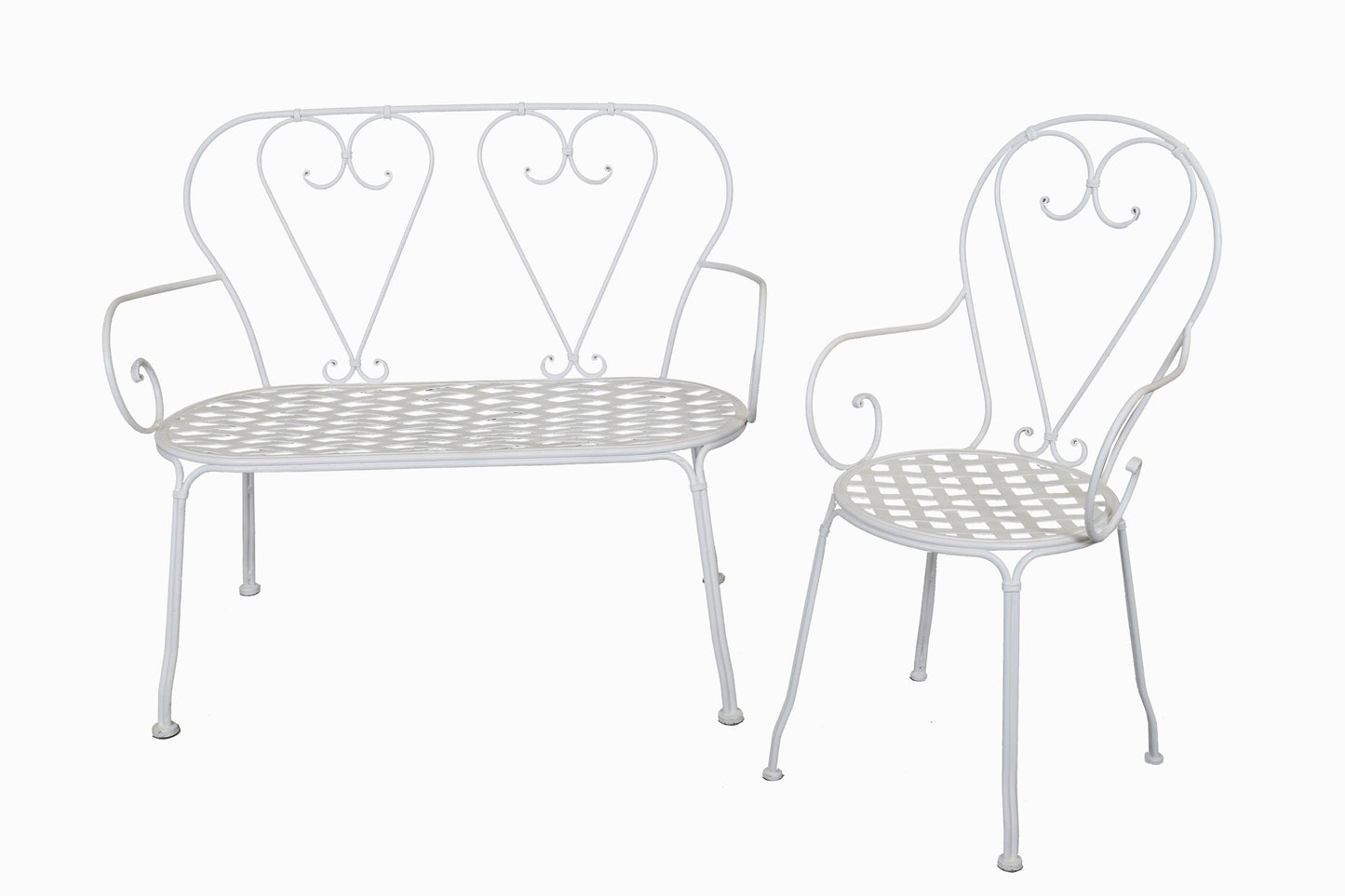 Canapé et chaise Coeur en Métal Blanc