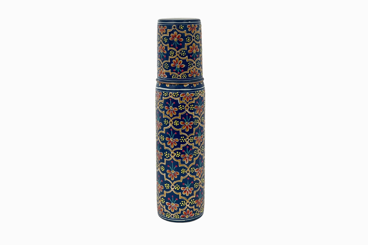 Patterned hand painted water bottle - blue