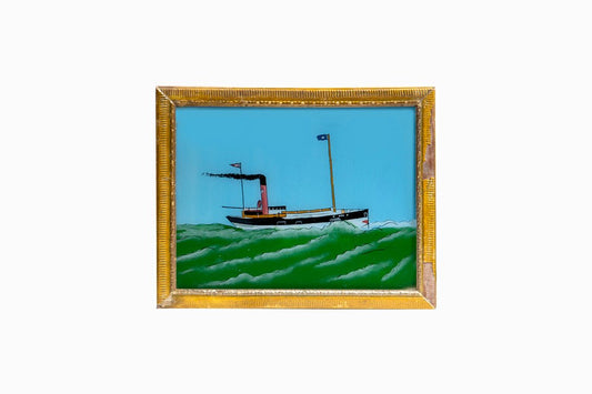 An Indian glass painting of a steamboat. (Medium)
