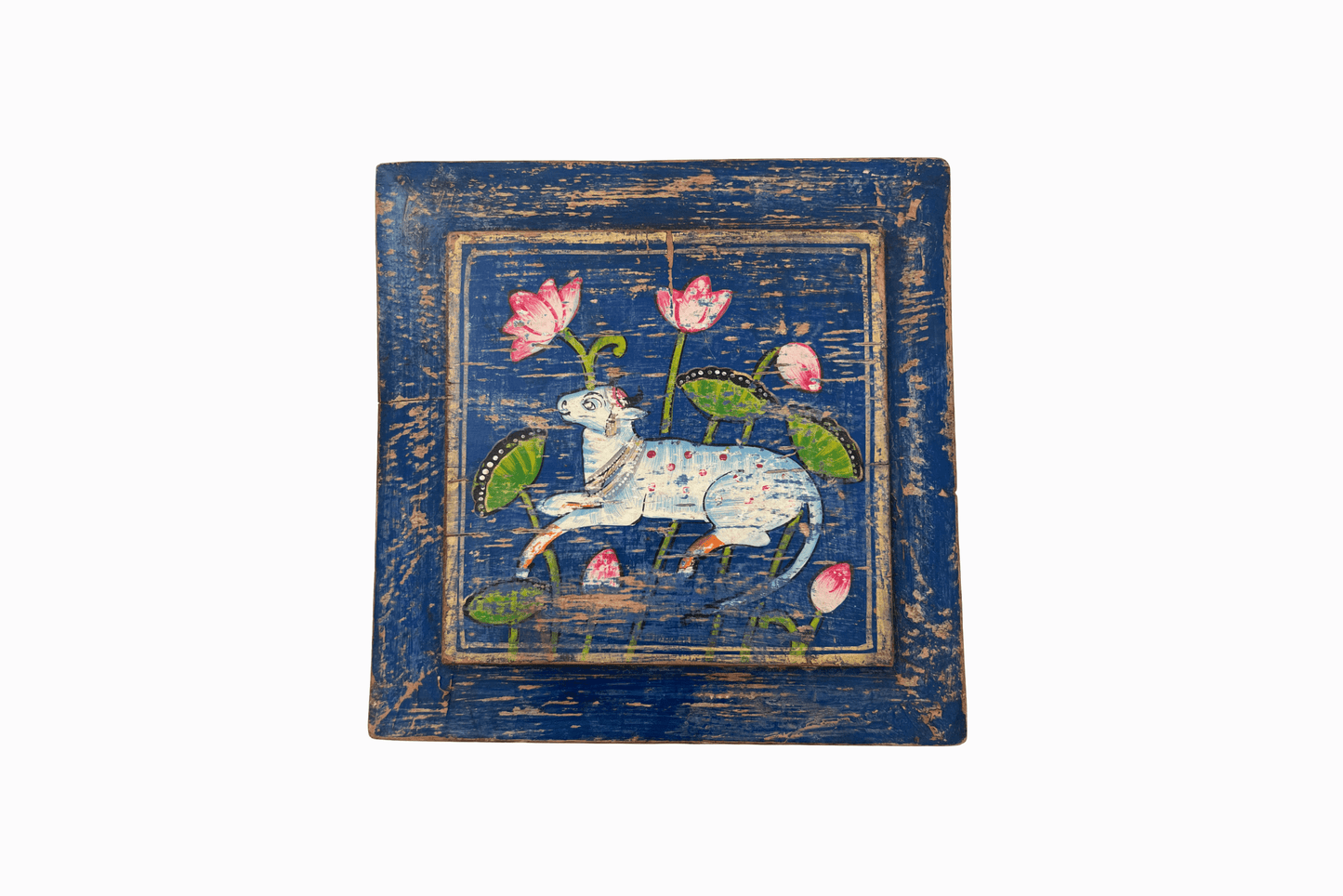 Holy cow on a blue panel