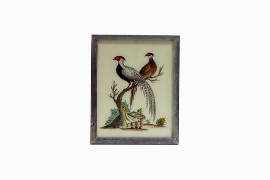 An Indian glass painting of two pheasants. (Large)