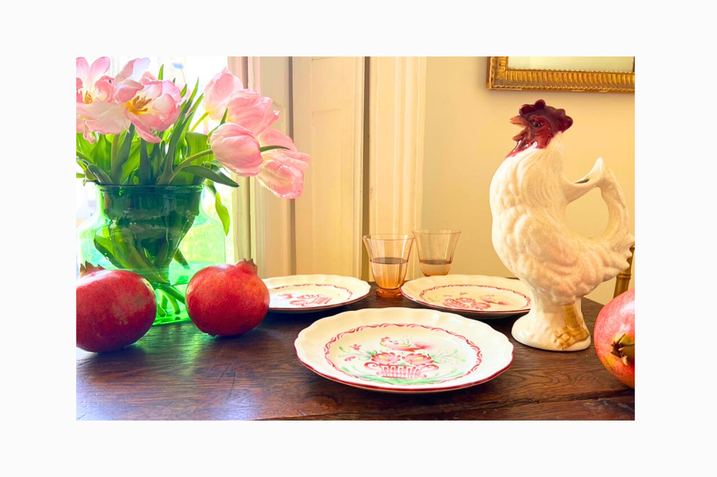 SET DE SEIS PLATOS FRANCESES DE PORCELANA DECORACIÓN POLLO