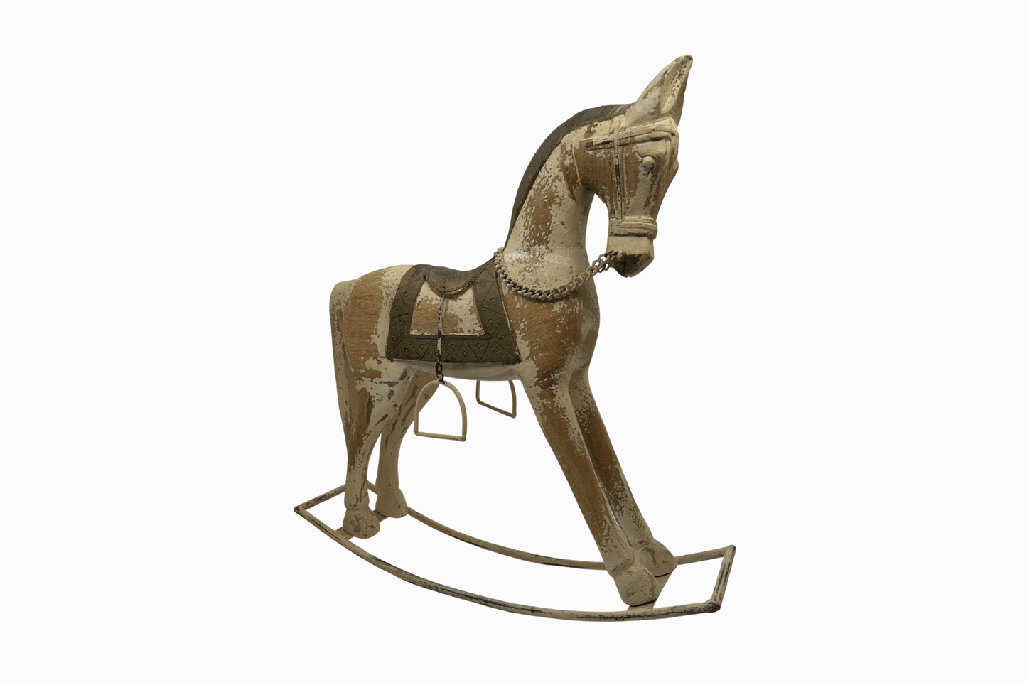 Caballo decorativo de madera pintado de amarillo - Grande