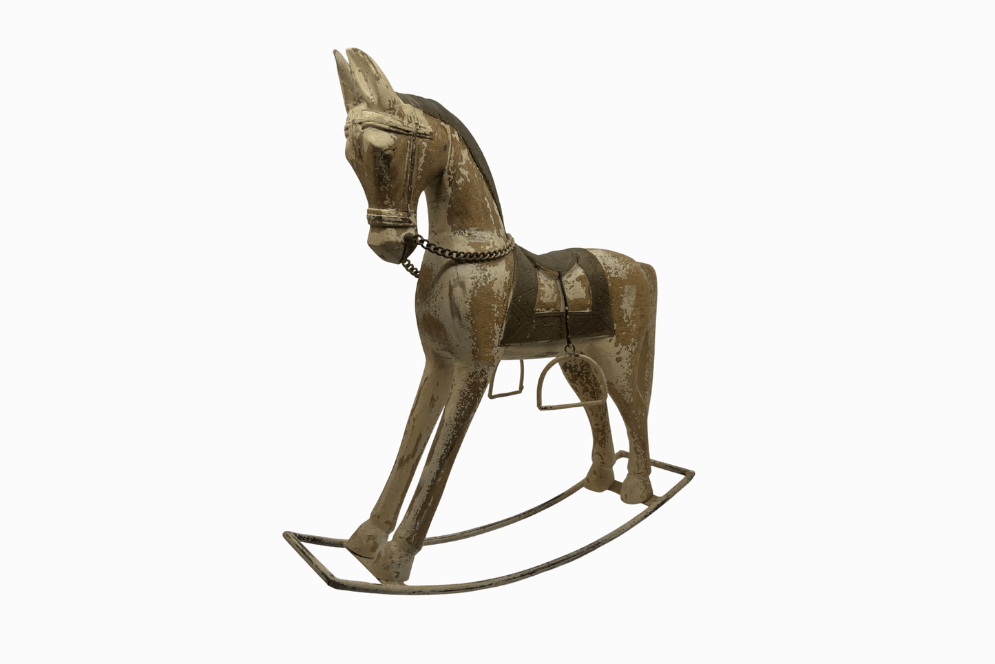 Caballo decorativo de madera pintado de amarillo - Grande