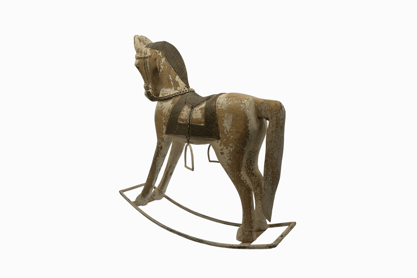 Caballo decorativo de madera pintado de amarillo - Grande