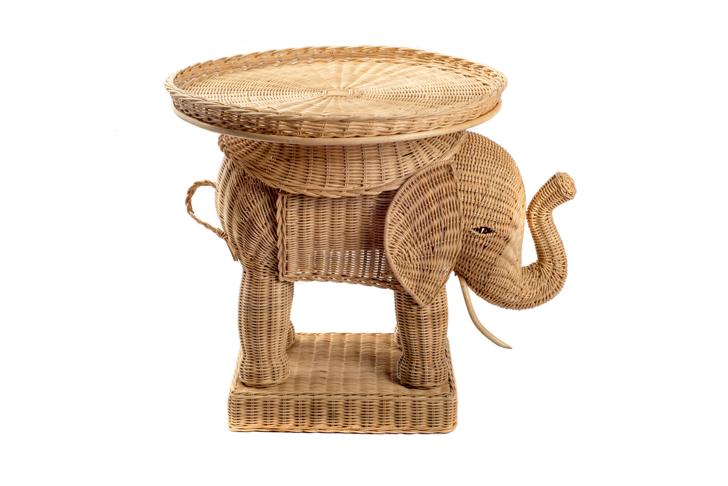 Mesa auxiliar de elefante de mimbre