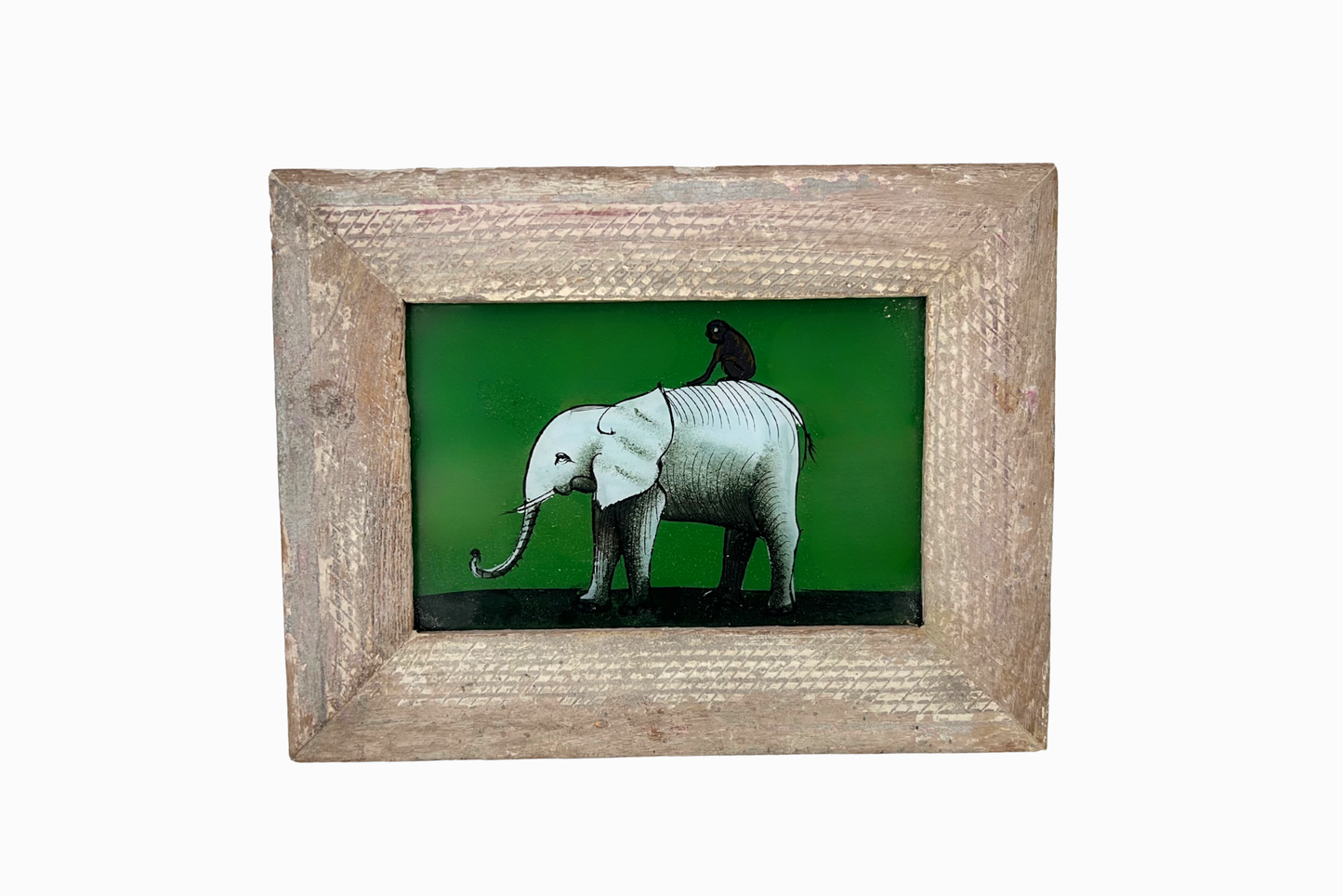 A Reverse Glass Painting of an elephant & monkey (Small)