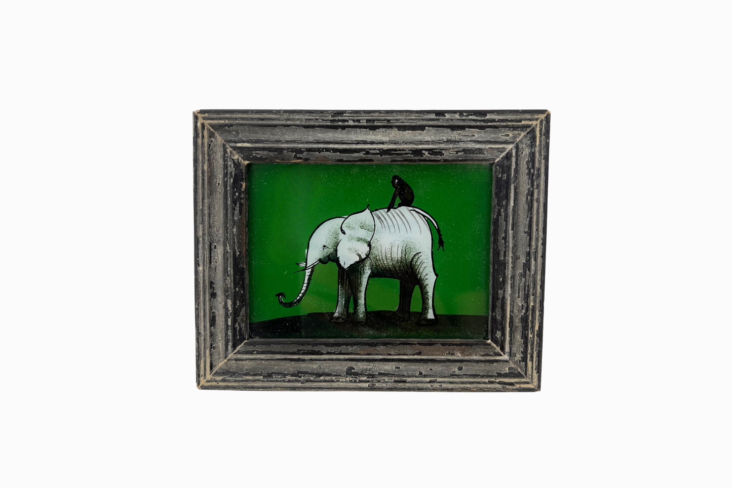 A Reverse Glass Painting of an Elephant & Monkey (Extra Small)