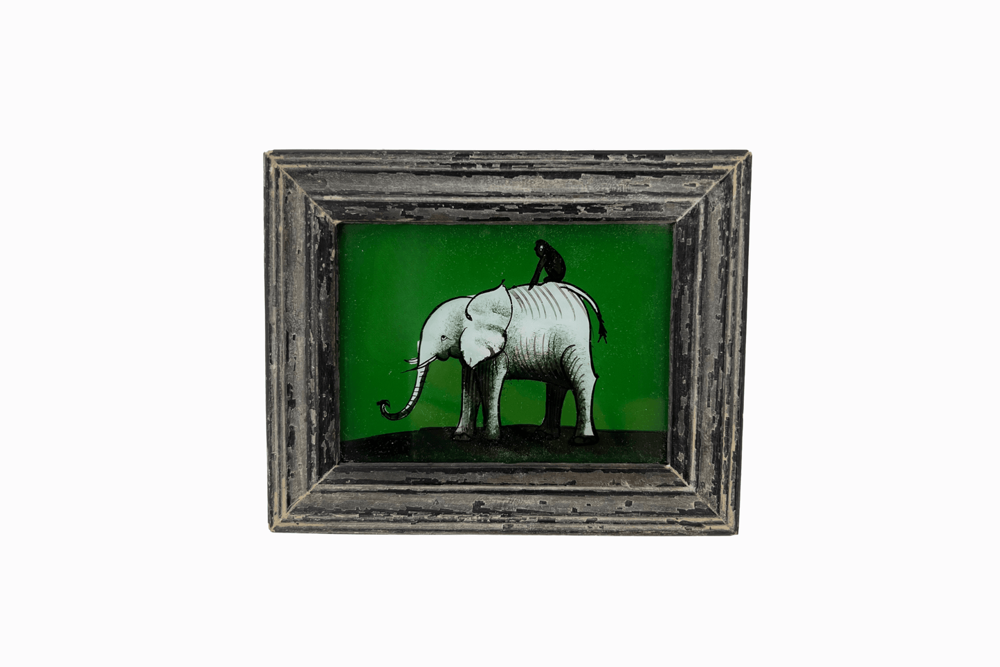 A Reverse Glass Painting of an Elephant & Monkey (Extra Small)