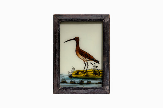 Reverse glass painting of a wading bird. (Small)