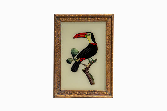 Reverse glass painting of a toucan on a branch. (small)