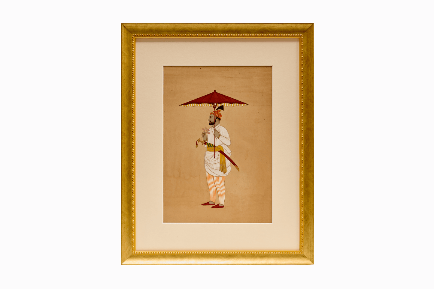 Miniature painting of Man with a red umbrella and sword