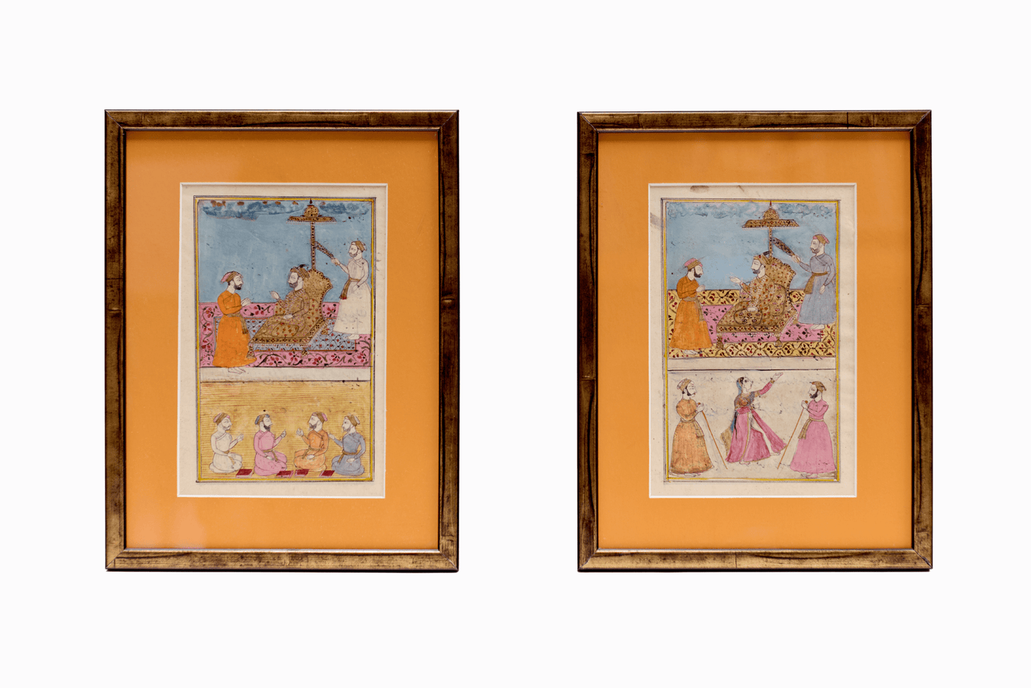 Pair of Pastel-coloured Miniature paintings with gold detail