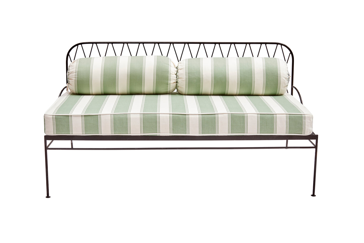 CANAPÉ PALM SPRINGS GUNMETAL, COUSSINS CORAIL ET CRÈME COUSSINS STRIPE