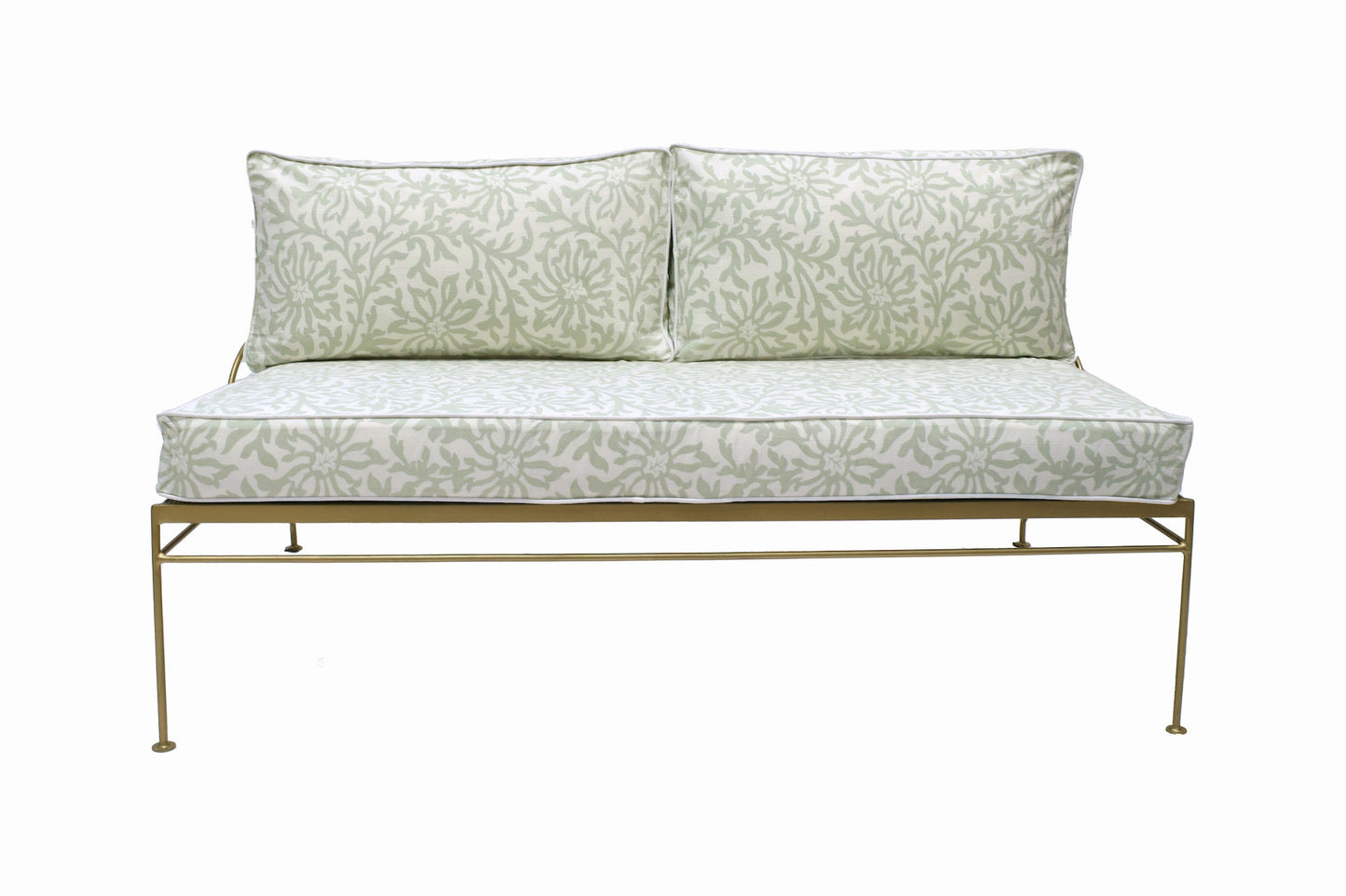 PALM SPRINGS GOLD METAL SOFA V&A Collaboration Clematis Cushions - Sage Green