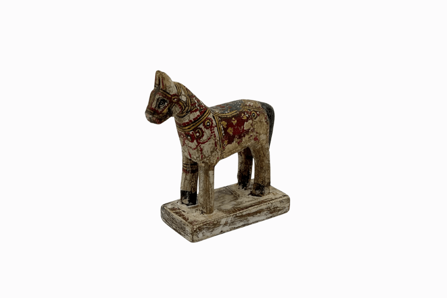 White painted small wooden horse with red saddle 1
