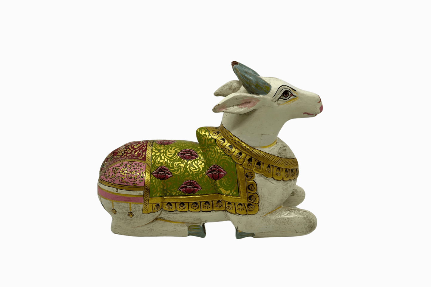 Painted wooden figure of a holy cow - Green