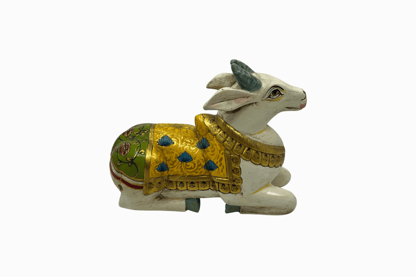 Painted wooden figure of a holy cow - Yellow