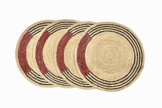 MANTEL CIRCULAR DE PAJA NEGRO ROSA POLVO (SET DE 4)