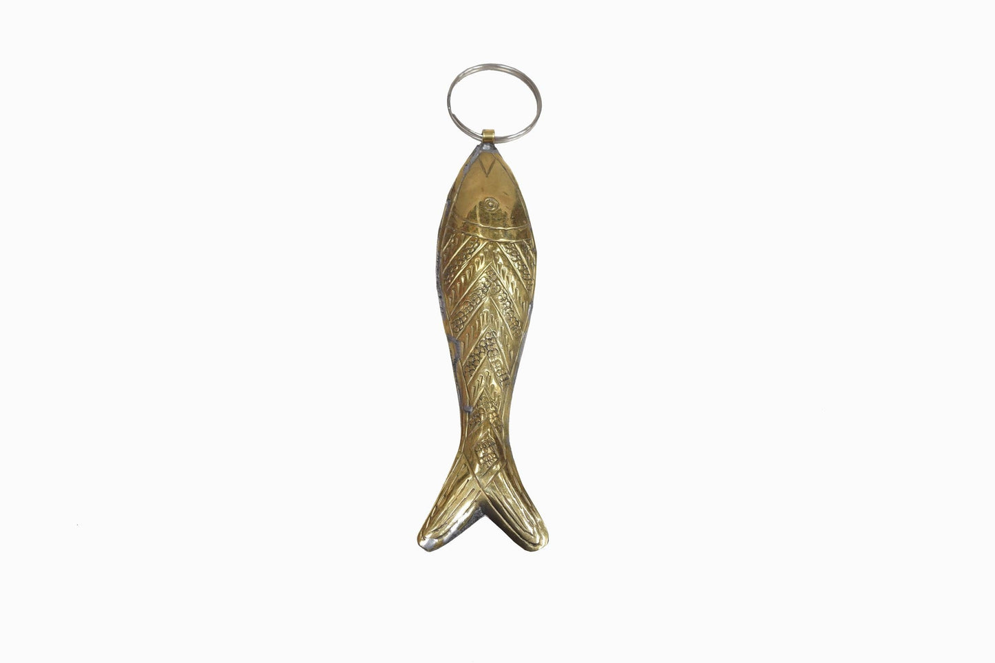 Porte-clés poisson en métal doré gravé (chevron)