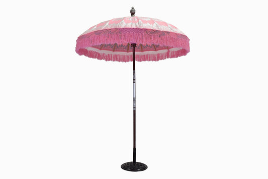 Sombrilla balinesa con flecos rosa/plata