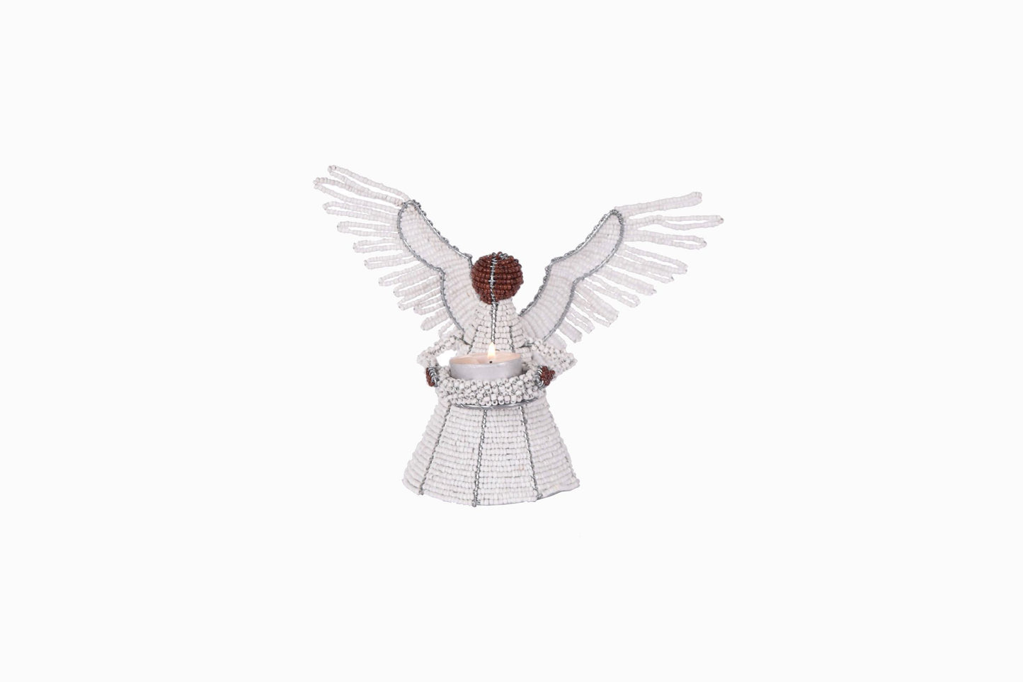 Ángel de cuentas blancas pequeño con cabeza marrón
