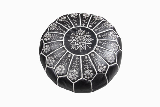 POUF EN CUIR NOIR