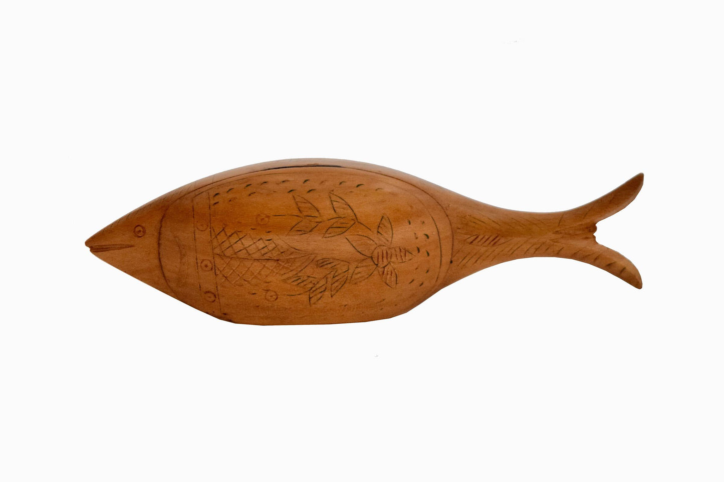 Boîte à poisson vintage en bois sculpté