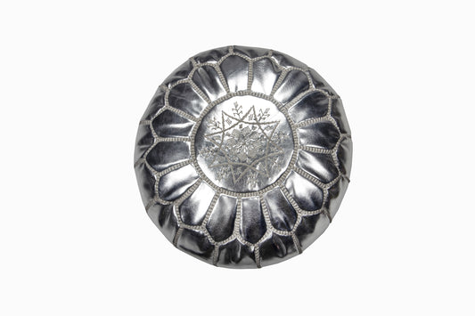 POUF ENFANT ASPECT CUIR ARGENT