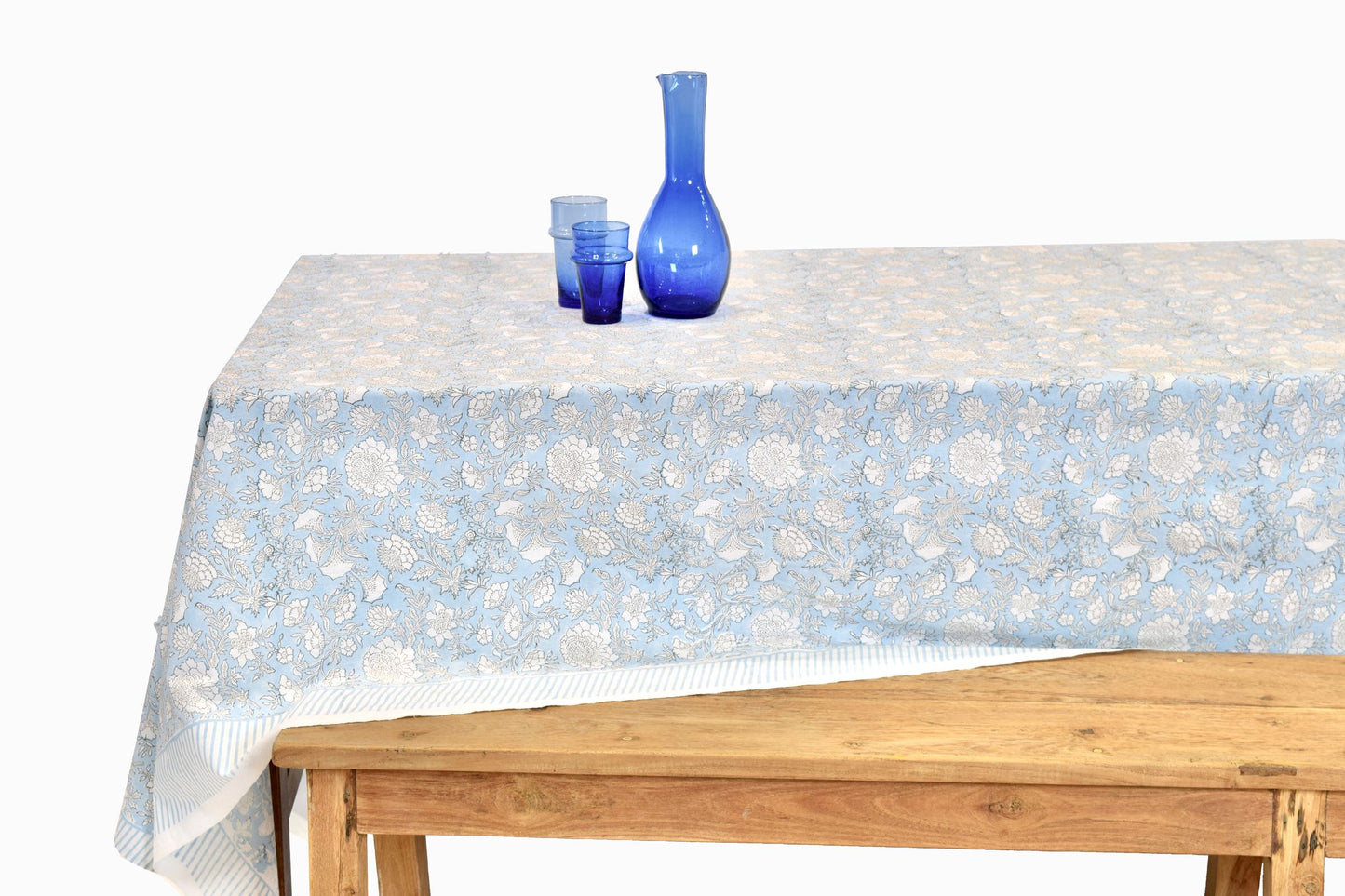 Mantel de algodón TC3 con estampado block flores azules