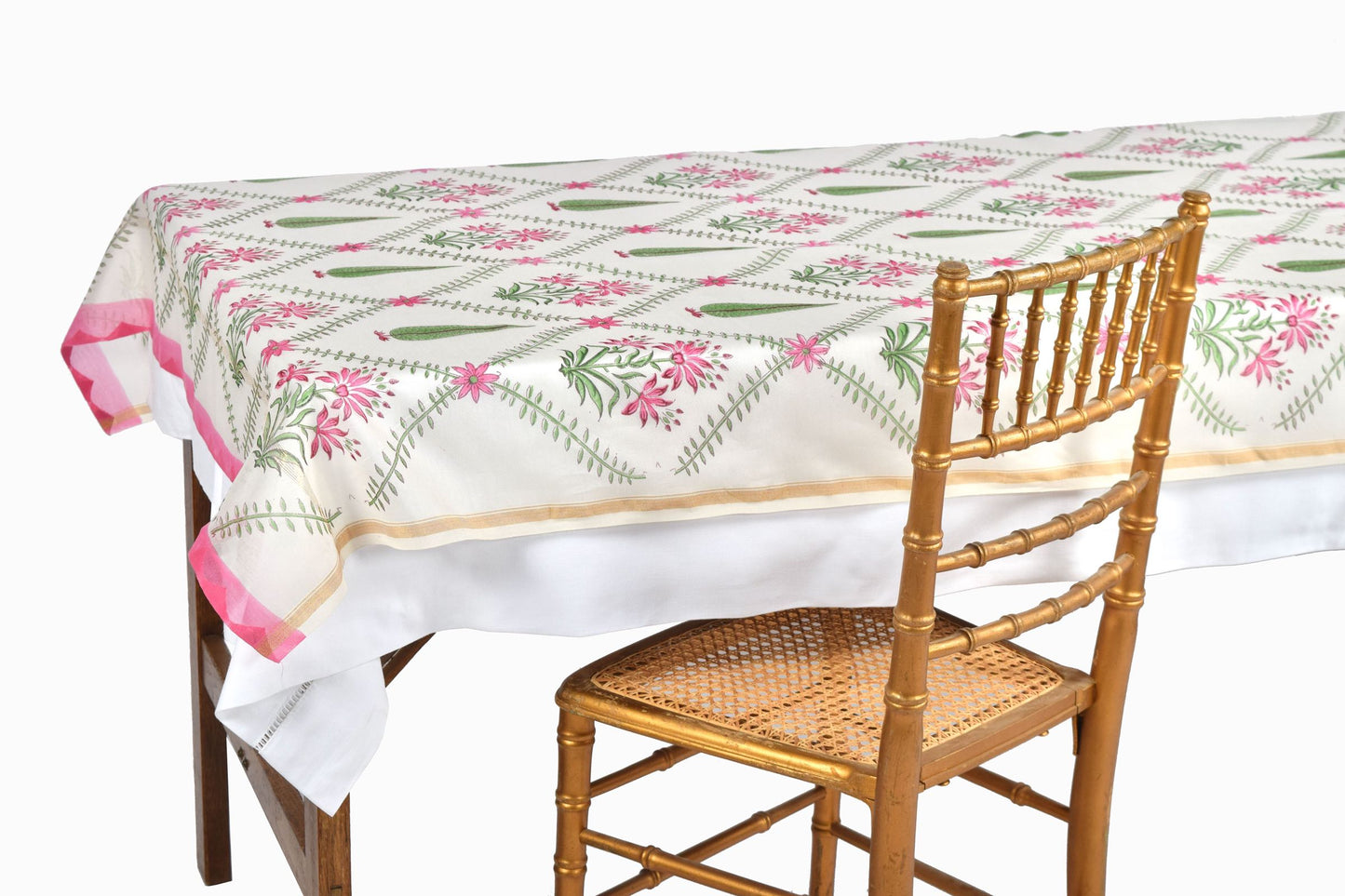 Bloc chemin de table en coton imprimé fleurs roses et cyprès TR5