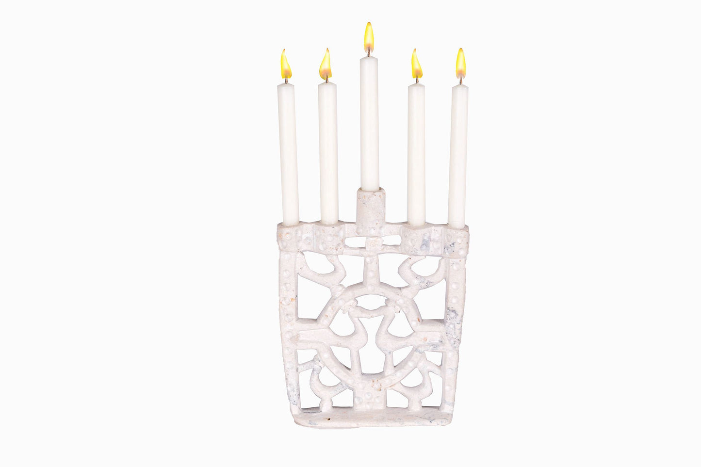 Candelabro bereber grande blanco con pájaros