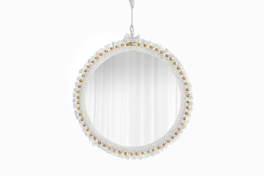 MIROIR À GLANDS BLANC CASSÉ GRAND