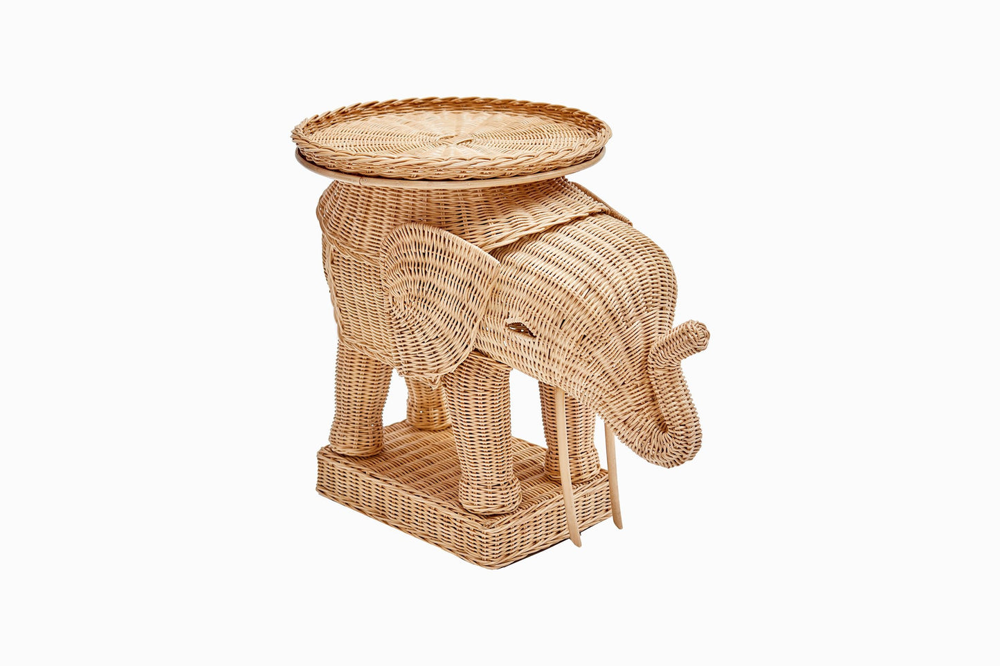 Mesa auxiliar de elefante de mimbre