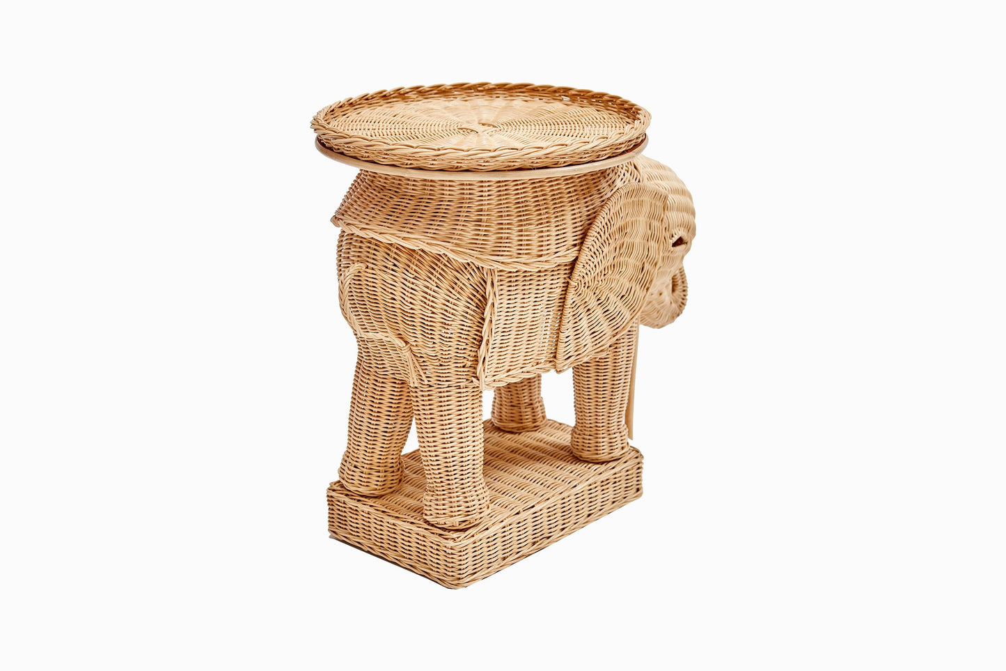 Mesa auxiliar de elefante de mimbre