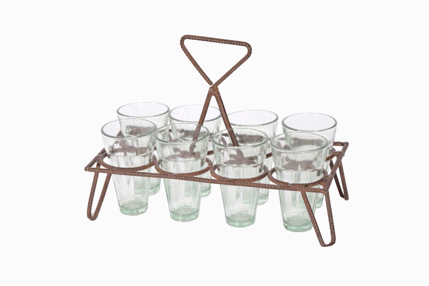 Portachai rectangular con estructura de metal retorcido, ocho vasos
