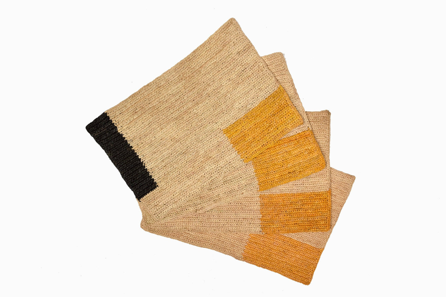 MANTEL RECTANGULAR DE PAJA OCRE NEGRO (SET DE 4)