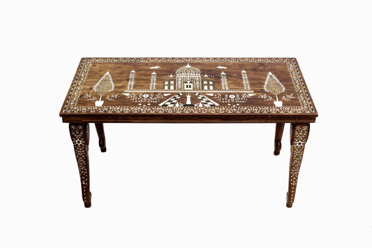 MESA TAJ MAHAL CON INcrustaciones DE HUESO VINTAGE